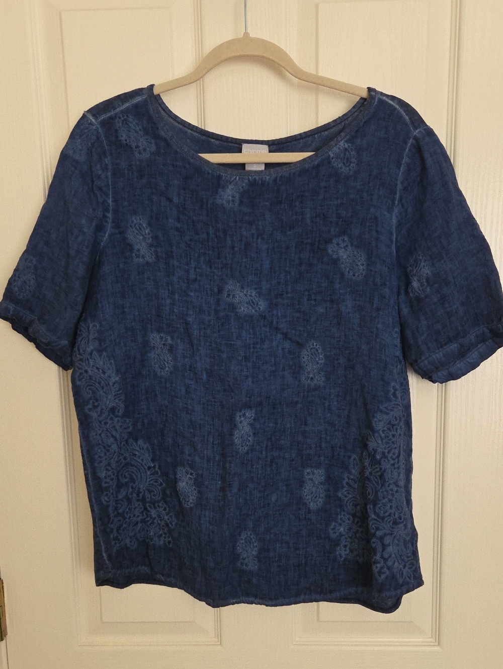 Chico's Indigo Short Sleeve Linen Top